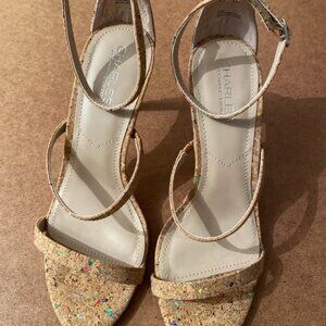 Women’s Tan Colored Cork High Heeled Sandals, Size 7.7